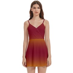 Amber Orange To Burgundy Red Bilinear Gradient Body Wrap Sleeveless V-neck Mini Dress by GradientsOmbre