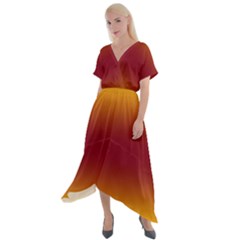 Amber Orange To Burgundy Red Bilinear Gradient Cross Front Sharkbite Hem Maxi Dress by GradientsOmbre