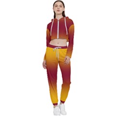 Amber Orange To Burgundy Red Bilinear Gradient Cropped Zip Up Lounge Set by GradientsOmbre