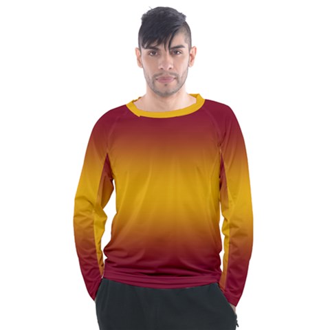 Burgundy Red To Amber Orange Bilinear Gradient Men s Long Sleeve Raglan T-shirt by GradientsOmbre