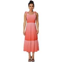 Pink Lace To Scarlet Red Linear Gradient Tie-strap Tiered Midi Chiffon Dress by GradientsOmbre