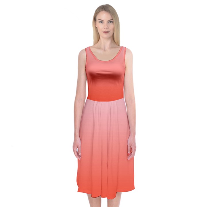 Pink Lace To Scarlet Red Linear Gradient Midi Sleeveless Dress