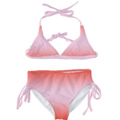 Scarlet Red To Pink Lace Bilinear Gradient Kids  Classic Bikini Set by GradientsOmbre