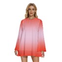 Scarlet Red To Pink Lace Bilinear Gradient Round Neck Long Sleeve Bohemian Style Chiffon Mini Dress View1