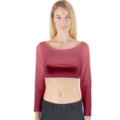 Coral Pink To Burgundy Red Linear Gradient Long Sleeve Crop Top by GradientsOmbre