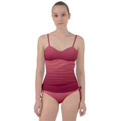 Coral Pink To Burgundy Red Linear Gradient Sweetheart Tankini Set by GradientsOmbre