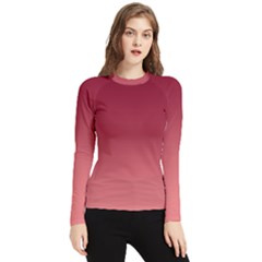 Burgundy Red To Coral Pink Linear Gradient Women s Long Sleeve Rash Guard by GradientsOmbre