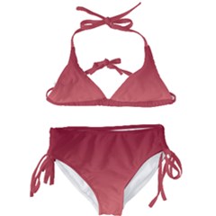 Burgundy Red To Coral Pink Linear Gradient Kids  Classic Bikini Set by GradientsOmbre