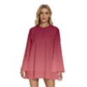 Burgundy Red To Coral Pink Linear Gradient Round Neck Long Sleeve Bohemian Style Chiffon Mini Dress View1