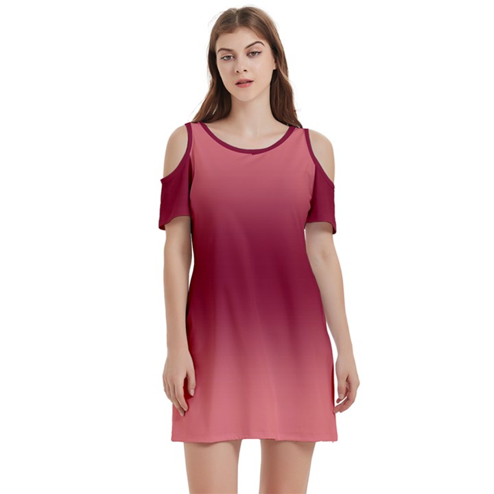 Coral Pink To Burgundy Red Bilinear Gradient Women s Cold Shoulder Round Neck Mini Dress