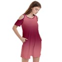 Coral Pink To Burgundy Red Bilinear Gradient Women s Cold Shoulder Round Neck Mini Dress View3