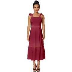 Coral Pink To Burgundy Red Bilinear Gradient Tie-strap Tiered Midi Chiffon Dress by GradientsOmbre