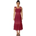 Coral Pink To Burgundy Red Bilinear Gradient Tie-Strap Tiered Midi Chiffon Dress View1