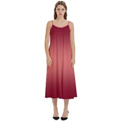 Burgundy Red To Coral Pink Bilinear Gradient Casual Spaghetti Strap Midi Dress by GradientsOmbre