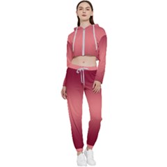 Burgundy Red To Coral Pink Bilinear Gradient Cropped Zip Up Lounge Set by GradientsOmbre