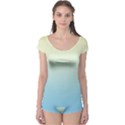 Cream Yellow To Baby Blue Linear Gradient Boyleg Leotard  View1