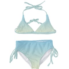 Baby Blue To Cream Yellow Linear Gradient Kids  Classic Bikini Set by GradientsOmbre