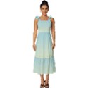 Baby Blue To Cream Yellow Linear Gradient Tie-Strap Tiered Midi Chiffon Dress View1