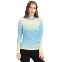 Cream Yellow To Baby Blue Bilinear Gradient Women s Long Sleeve Rash Guard by GradientsOmbre