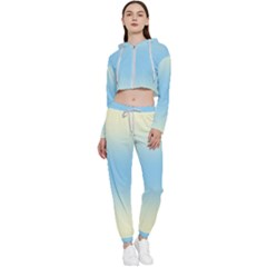 Cream Yellow To Baby Blue Bilinear Gradient Cropped Zip Up Lounge Set by GradientsOmbre