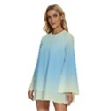 Cream Yellow To Baby Blue Bilinear Gradient Round Neck Long Sleeve Bohemian Style Chiffon Mini Dress View2