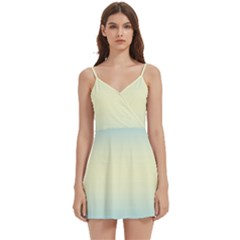 Baby Blue To Cream Yellow Bilinear Gradient Body Wrap Sleeveless V-neck Mini Dress by GradientsOmbre