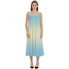 Baby Blue To Cream Yellow Bilinear Gradient Casual Spaghetti Strap Midi Dress by GradientsOmbre