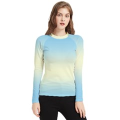 Baby Blue To Cream Yellow Bilinear Gradient Women s Long Sleeve Rash Guard by GradientsOmbre