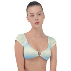 Baby Blue To Cream Yellow Bilinear Gradient Cap Sleeve Ring Bikini Top by GradientsOmbre