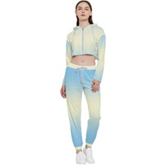 Baby Blue To Cream Yellow Bilinear Gradient Cropped Zip Up Lounge Set by GradientsOmbre