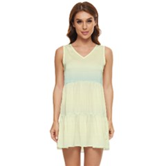 Baby Blue To Cream Yellow Bilinear Gradient Tiered Sleeveless Mini Dress by GradientsOmbre