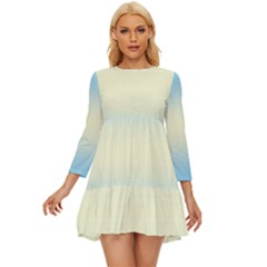 Baby Blue To Cream Yellow Bilinear Gradient Long Sleeve Babydoll Dress by GradientsOmbre