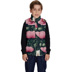 Poppy Flower Plant Petals Bloom Kid s Button Up Puffer Vest by Grandong