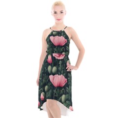 Poppy Flower Plant Petals Bloom High-low Halter Chiffon Dress  by Grandong