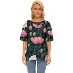 Poppy Flower Plant Petals Bloom Oversized Basic T-shirt by Grandong