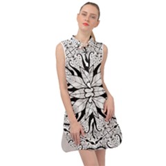 Seamless Tiling Pattern Hand Drawn Black White Sleeveless Shirt Dress by Grandong