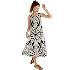 Seamless Tiling Pattern Hand Drawn Black White Summer Maxi Dress by Grandong