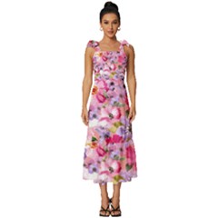 Pattern Seamless Texture Daisies Tie-strap Tiered Midi Chiffon Dress by Grandong