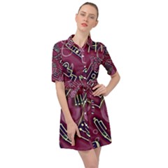 Abstract Art Pattern Design Background Belted Shirt Dress by Grandong