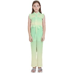 Mint Green To Cream Yellow Linear Gradient Kids  Sleeveless Ruffle Edge Band Collar Chiffon One Piece by GradientsOmbre