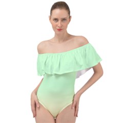 Cream Yellow To Mint Green Bilinear Gradient Off Shoulder Velour Bodysuit  by GradientsOmbre