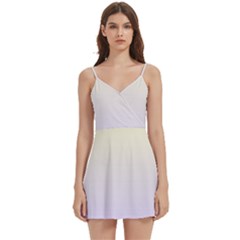 Cream Yellow To Pale Violet Linear Gradient Body Wrap Sleeveless V-neck Mini Dress by GradientsOmbre