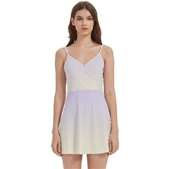 Pale Violet To Cream Yellow Linear Gradient Body Wrap Sleeveless V-neck Mini Dress by GradientsOmbre