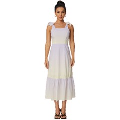 Pale Violet To Cream Yellow Linear Gradient Tie-strap Tiered Midi Chiffon Dress by GradientsOmbre