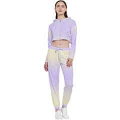 Cream Yellow To Pale Violet Bilinear Gradient Cropped Zip Up Lounge Set by GradientsOmbre