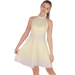 Pale Violet To Cream Yellow Bilinear Gradient Sleeveless Halter Neck A-line Dress by GradientsOmbre