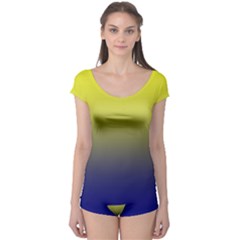 Electric Yellow To Navy Blue Linear Gradient Boyleg Leotard  by GradientsOmbre