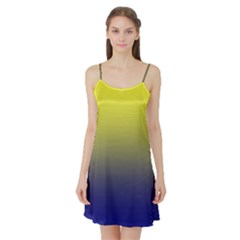 Electric Yellow To Navy Blue Linear Gradient Satin Night Slip by GradientsOmbre