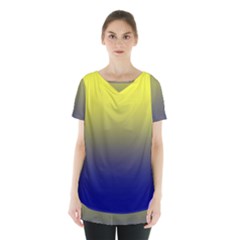 Electric Yellow To Navy Blue Linear Gradient Skirt Hem Sports Top by GradientsOmbre