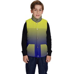 Electric Yellow To Navy Blue Linear Gradient Kid s Button Up Puffer Vest by GradientsOmbre